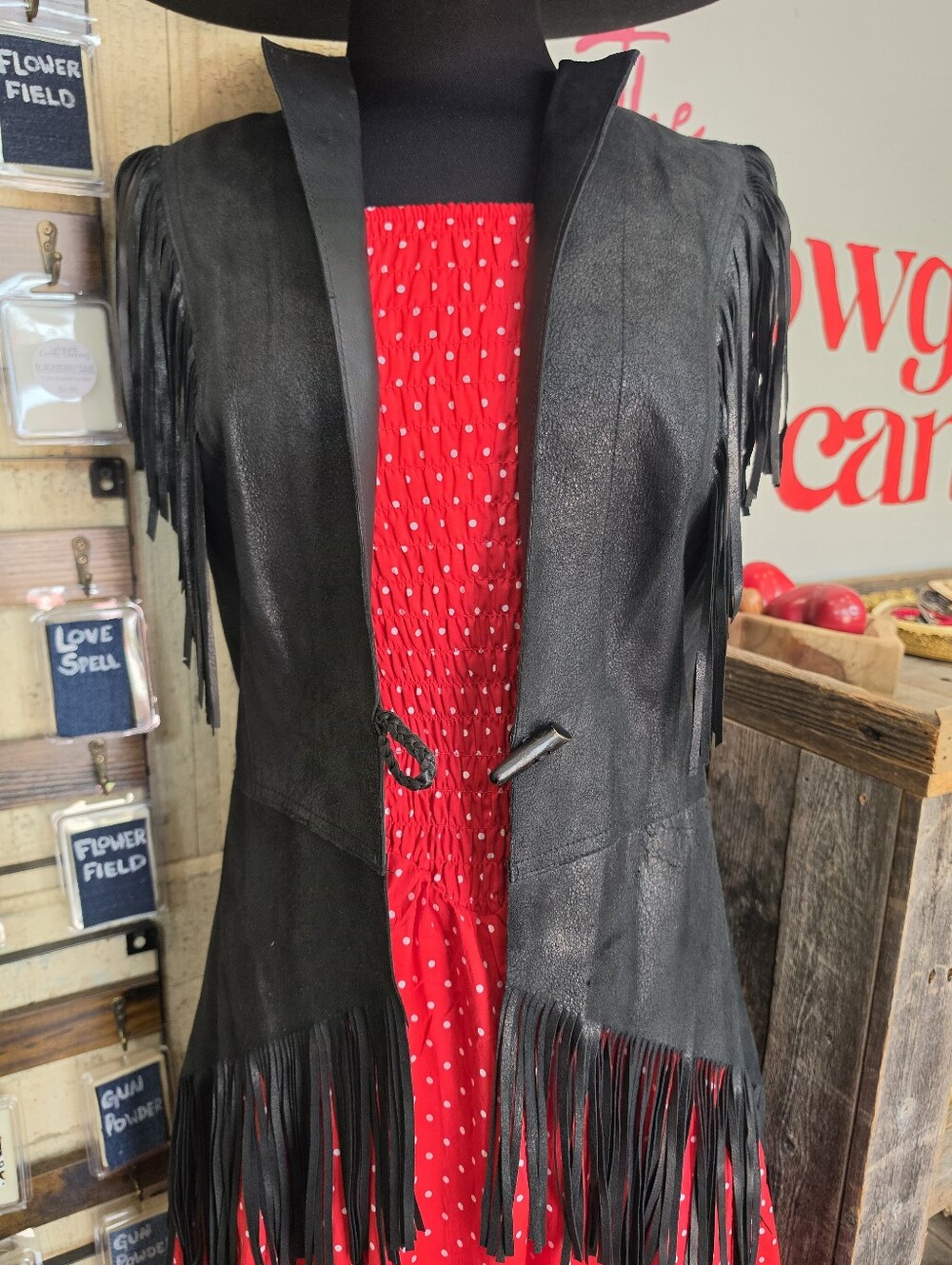 Black Fringe Leather Vest by Juan Antonio - 1544